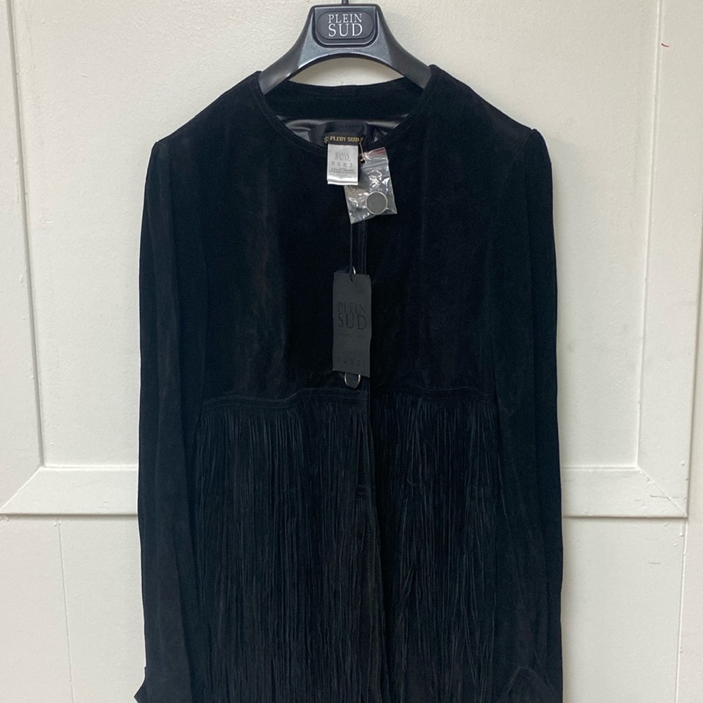 Plein Sud Paris Suede Black Jacket Fringe Rare New With Tag - Picture 3 of 16